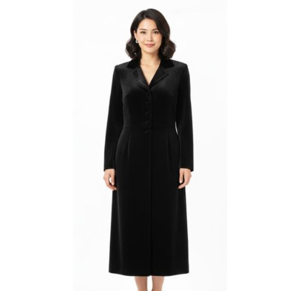 ALGO Womens Size 4 Classic Very Dsrk Blue Long Sleeve Dress Coat Velvet Like
